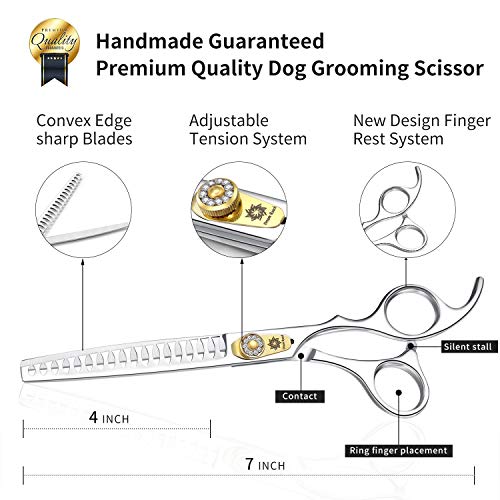 Dream Reach Professional Dog Grooming Straight, Curved, Thinning/Blending/Chunking Scissors Kit, JP-440C Stainless Steel Pet Cat Hair Cutting/Trimming Shears (7 inch-Chunker Scissors)