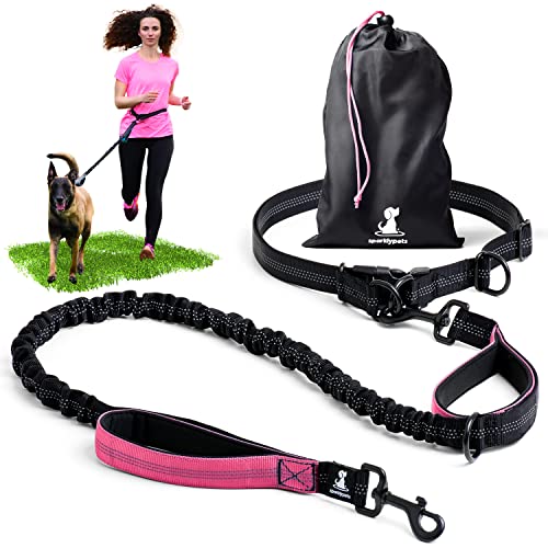 SparklyPets Hands Free Dog Leash for Medium and Large Dogs – Professional Harness with Reflective Stitches for Training, Walking, Jogging and Running Your Pet (Pink, for 1 Dog)