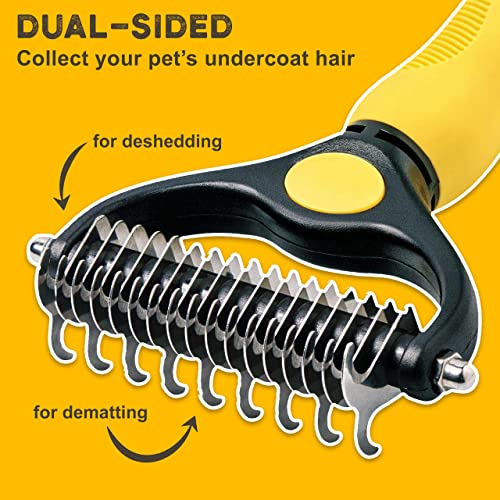 Pawradise Pet Undercoat Rake - 2 Sided Dematting Tool for Dogs and Cats - Safe Grooming & Deshedding Brush - Comb Out Mats & Tangles Easily