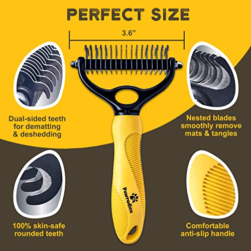 Pawradise Pet Undercoat Rake - 2 Sided Dematting Tool for Dogs and Cats - Safe Grooming & Deshedding Brush - Comb Out Mats & Tangles Easily