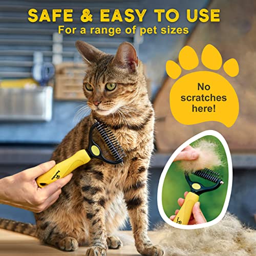Pawradise Pet Undercoat Rake - 2 Sided Dematting Tool for Dogs and Cats - Safe Grooming & Deshedding Brush - Comb Out Mats & Tangles Easily
