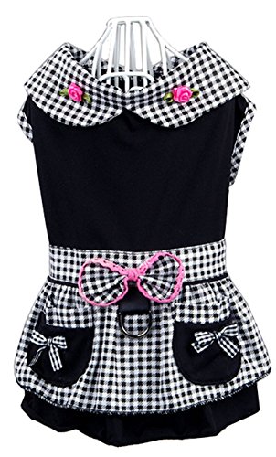 Hdwk&Hped Dog Dress with Leash Ring, Plaid Maid Style Dog Costume for Small Dog Cat Black #3