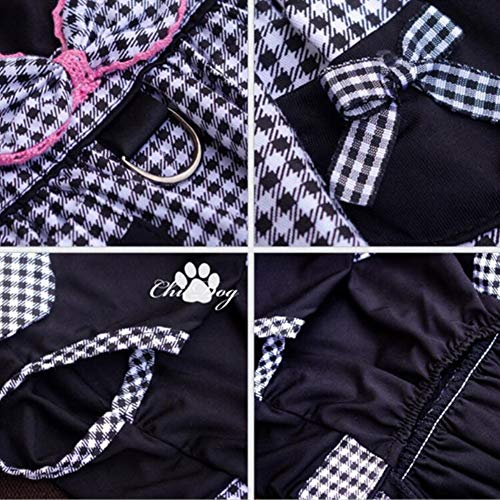 Hdwk&Hped Dog Dress with Leash Ring, Plaid Maid Style Dog Costume for Small Dog Cat Black #3