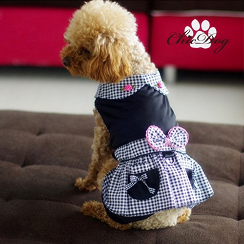 Hdwk&Hped Dog Dress with Leash Ring, Plaid Maid Style Dog Costume for Small Dog Cat Black #3