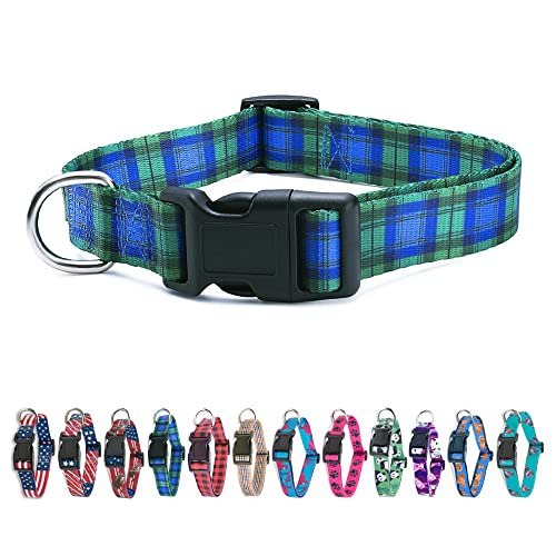 Blue Green Tartan Plaid Dog Collar (Tartan, Large)