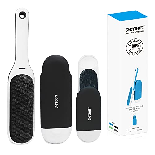 PETDOM Pet Hair Remover Brush Unibody Handle - Double Sided Reusable Cat Dog Fur & Lint Removal Brush with Self-Cleaning Base - Pet Hair Remover for Clothes, Carpet, Furniture (Obsidian Black)