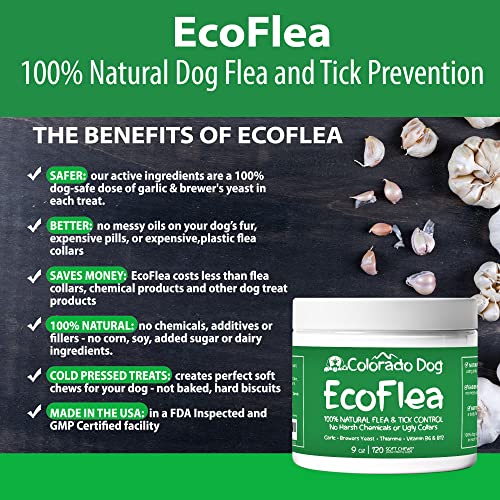 EcoFlea by ColoradoDog - 110 to 120 Count All Natural Chewable Dog Treats for Flea and Tick Treatment and Prevention - No Chemicals, No Mess, No Collars