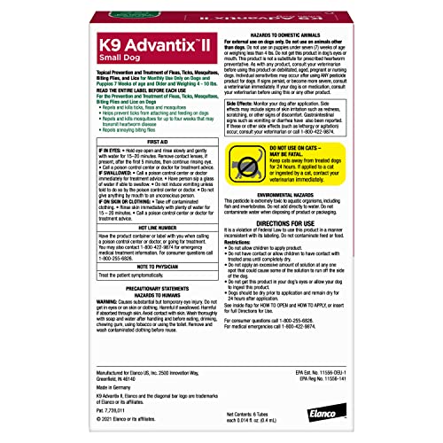 K9 Advantix II Small Dog Vet-Recommended Flea, Tick & Mosquito Treatment & Prevention | Dogs 4-10 lbs. | 6-Mo Supply