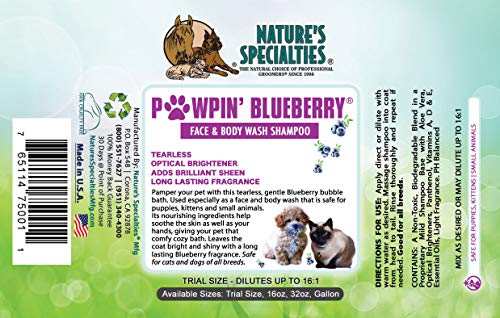 Nature's Specialties Puppy Friendly Dog Shampoo for Pets, Concentrate 16:1, Made in USA, Pawpin Blueberry, 16oz