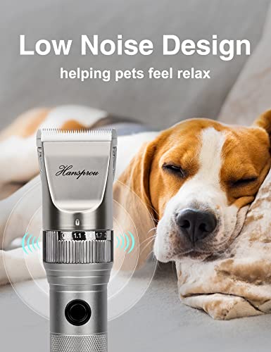 Hansprou Dog Grooming Clippers High Power Dog Clipper for Thick Heavy Coats Low Noise Plug-in Pet Trimmer Pet Professional Grooming Clippers with Guard Combs Brush for Dogs Cats and Other Animals