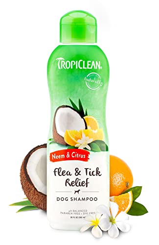 TropiClean Neem & Citrus Flea & Tick Relief Shampoo for Dogs, 20oz - Soothing Relief from Flea & Tick Irritations, Made in the USA