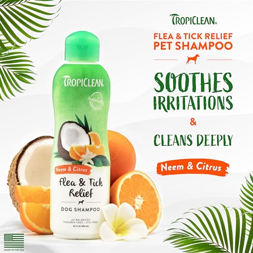 TropiClean Neem & Citrus Flea & Tick Relief Shampoo for Dogs, 20oz - Soothing Relief from Flea & Tick Irritations, Made in the USA