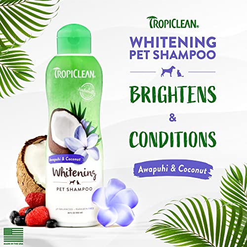 TropiClean Awapuhi & Coconut Whitening Shampoo for Pets, 20oz - Made in USA - Whitens and Brightens All Coats