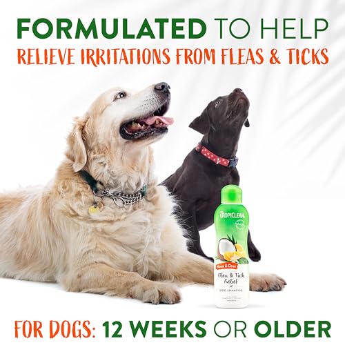 TropiClean Neem & Citrus Flea & Tick Relief Shampoo for Dogs, 20oz - Soothing Relief from Flea & Tick Irritations, Made in the USA