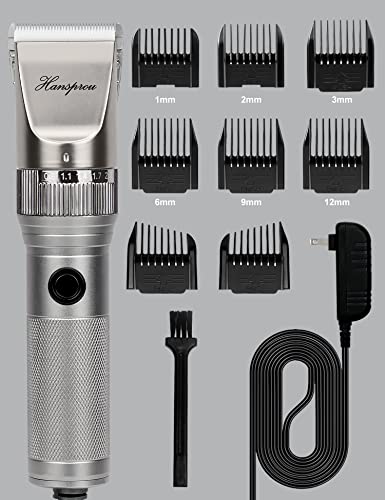 Hansprou Dog Grooming Clippers High Power Dog Clipper for Thick Heavy Coats Low Noise Plug-in Pet Trimmer Pet Professional Grooming Clippers with Guard Combs Brush for Dogs Cats and Other Animals