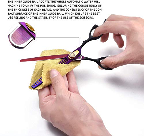 Dream Reach 7.0 inches Professional Decompressed Elastic Handle Pet Grooming Scissors Set,Straight & Chunker & 2 Curved Scissors 4pcs Set for Dog Grooming (Purple) (Chunker Scissor)