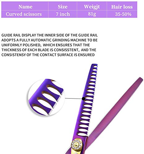 Dream Reach 7.0 inches Professional Decompressed Elastic Handle Pet Grooming Scissors Set,Straight & Chunker & 2 Curved Scissors 4pcs Set for Dog Grooming (Purple) (Chunker Scissor)