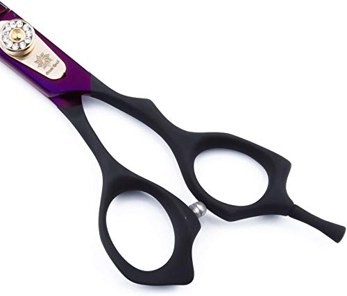 Dream Reach 7.0 inches Professional Decompressed Elastic Handle Pet Grooming Scissors Set,Straight & Chunker & 2 Curved Scissors 4pcs Set for Dog Grooming (Purple) (Chunker Scissor)