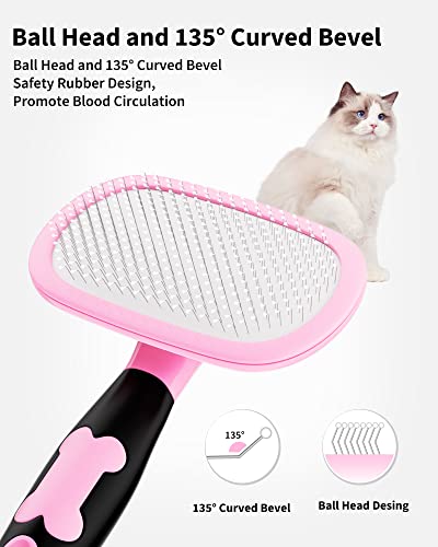 Glendan Dog Brush & Cat Brush- Slicker Pet Grooming Brush- Shedding Grooming Tools(Pink)