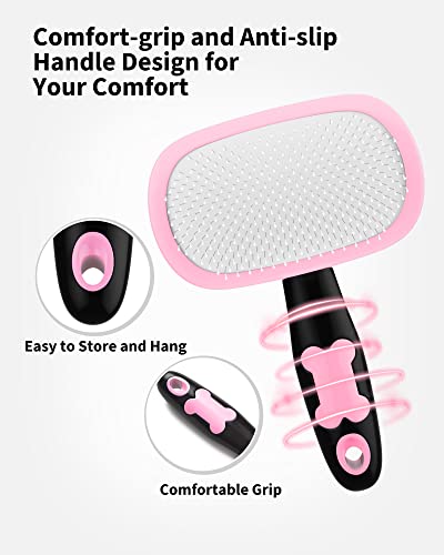Glendan Dog Brush & Cat Brush- Slicker Pet Grooming Brush- Shedding Grooming Tools(Pink)