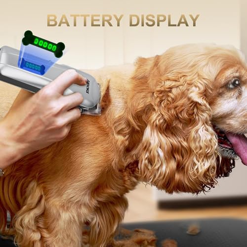 AIBORS Dog Clippers for Grooming for Thick Coats Heavy Duty Low Noise Rechargeable Cordless Pet Hair Grooming Clippers, Professional Dog Grooming Kit Dog Trimmer Shaver for Dogs Cats Pets (Silver)