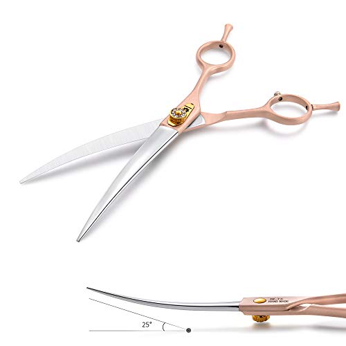 7 Inches Professional Pet Grooming Scissors, 440C Japanese Steel Straight & Curved & Thinning & Chunker Shears/Scissors for Dog Cat and More Pets (7 inch-Curved Scissors)
