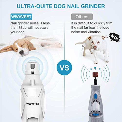 WWVVPET Pet Nail Grinder, More Powerful Dog Nail Clipper, Electric Nail Trimmer, Painless Paw Claw Care, Quiet Rechargeable Grooming Tool for L/M/S Dog/Cat/Bird (2021 Upgraded)