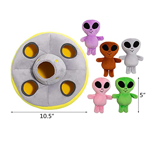 Hollypet Designed Interactive Squeaky Puzzle Plush Hide and Seek Dog Puppy Toy, Spaceship (appx.10.5" W X 5" H Spaceship + 5 Aliens)
