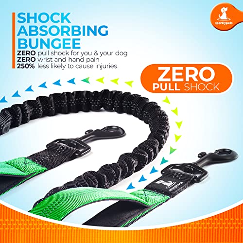 SparklyPets Hands Free Dog Leash for Medium and Large Dogs – Professional Harness with Reflective Stitches for Training, Walking, Jogging and Running Your Pet (Green, for 1 Dog)