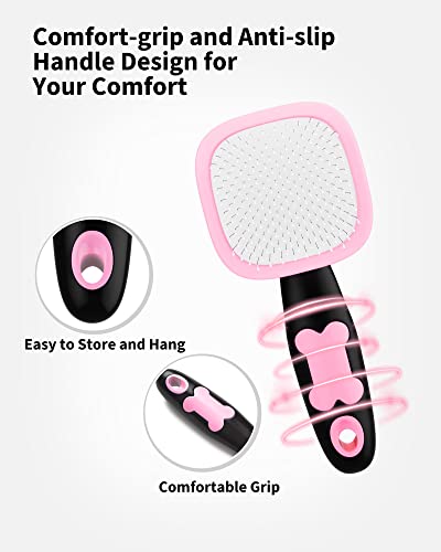 Glendan Dog Brush & Cat Brush- Slicker Pet Grooming Brush- Shedding Grooming Tools(Pink)