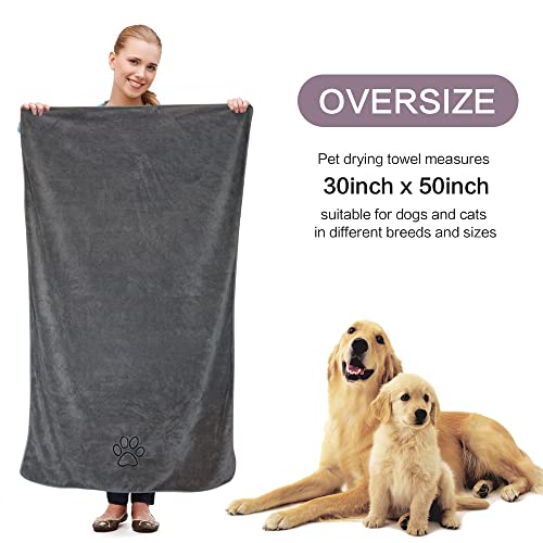 KinHwa Dog Towel Super Absorbent Pet Bath Towel Microfiber Dog Drying Towel for Small, Medium, Large Dogs and Cats 30inch x 50inch Dark-Gray