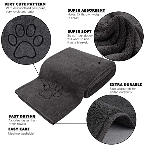 KinHwa Dog Towel Super Absorbent Pet Bath Towel Microfiber Dog Drying Towel for Small, Medium, Large Dogs and Cats 30inch x 50inch Dark-Gray