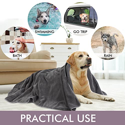 KinHwa Dog Towel Super Absorbent Pet Bath Towel Microfiber Dog Drying Towel for Small, Medium, Large Dogs and Cats 30inch x 50inch Dark-Gray