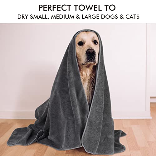 KinHwa Dog Towel Super Absorbent Pet Bath Towel Microfiber Dog Drying Towel for Small, Medium, Large Dogs and Cats 30inch x 50inch Dark-Gray