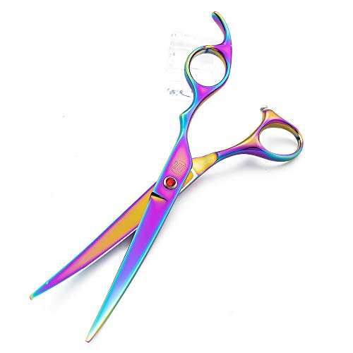 Moontay Professional 7.0" Dog Grooming Scissors Set, 4-pieces Straight, Upward Curved, Downward Curved, Thinning/Blending Shears for Dog, Cat and Pets, JP Stainless Steel, Multicolour