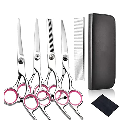 YL TRD Dog Grooming Scissors Kit Hair Cutting Set, Pet trimmer kit, Dog Shears for Grooming, Thinning Shears, Curved Scissors, Grooming Comb for Dogs Rabbits Cats Grooming Tools