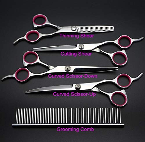 YL TRD Dog Grooming Scissors Kit Hair Cutting Set, Pet trimmer kit, Dog Shears for Grooming, Thinning Shears, Curved Scissors, Grooming Comb for Dogs Rabbits Cats Grooming Tools