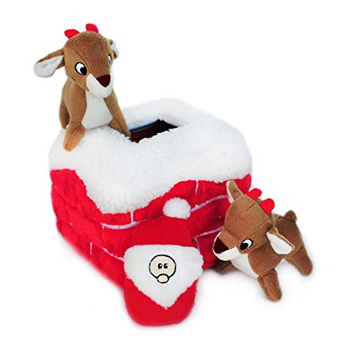 ZippyPaws - Holiday Burrow, Interactive Squeaky Hide and Seek Plush Dog Toy - Christmas Chimney