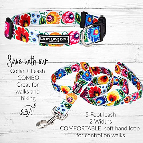 Lucky Love Dog Combo Set, Floral Dog Collar and Leash Set for Small Dogs, Cute Girl Matching Collar & Leash Set, Part of Purchase Donated to Rescue (Ladybird Combo, Small)