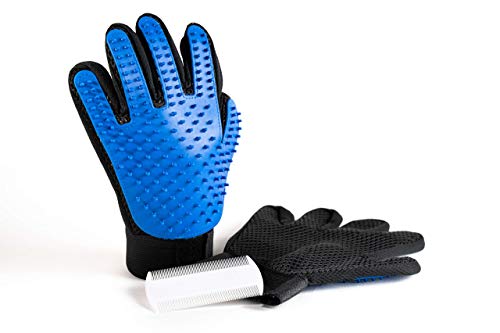 RoyalPups Pet Grooming Gloves Complete with a Bonus Comb Silicone, Blue