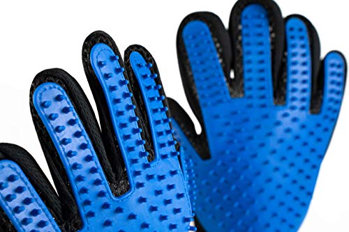 RoyalPups Pet Grooming Gloves Complete with a Bonus Comb Silicone, Blue