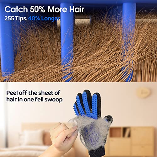 [Upgrade Version] Pet Grooming Glove - Gentle Deshedding Brush Glove - Efficient Pet Hair Remover Mitt - Enhanced Five Finger Design - Perfect for Dog & Cat with Long & Short Fur - 1 Pair (BLUE)