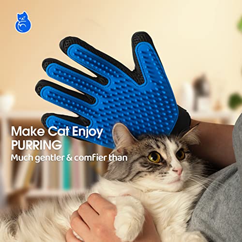[Upgrade Version] Pet Grooming Glove - Gentle Deshedding Brush Glove - Efficient Pet Hair Remover Mitt - Enhanced Five Finger Design - Perfect for Dog & Cat with Long & Short Fur - 1 Pair (BLUE)