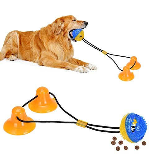 PetBonus Dog Chew Toys, Pet Rope Toys with 2 Suction Cups, Dog Puzzle and Teeth Cleaning Toy, Interactive Treat Food Dispensing Toys for Small Medium Large Dogs (Orange, Blue)