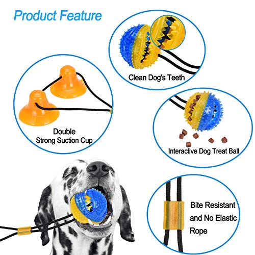 PetBonus Dog Chew Toys, Pet Rope Toys with 2 Suction Cups, Dog Puzzle and Teeth Cleaning Toy, Interactive Treat Food Dispensing Toys for Small Medium Large Dogs (Orange, Blue)