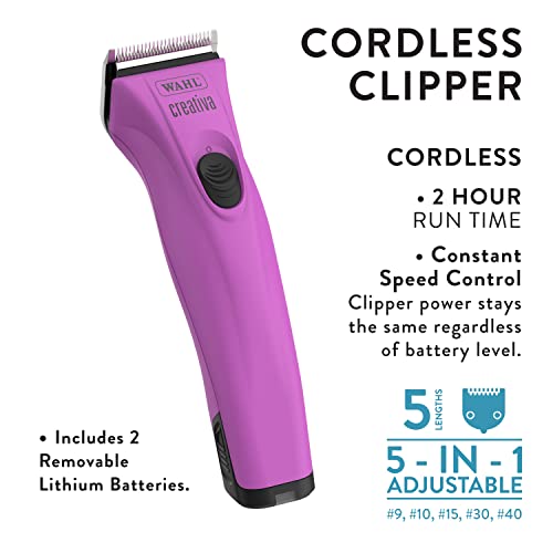 Wahl Professional Animal Creativa Cordless Dog, Cat, Pet, and Horse Clipper with 5-in-1 Adjustable Blade, Berry (#41876-0431)