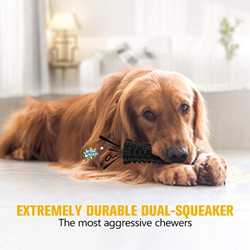 VANFINE Dog Squeaky Toys Almost Indestructible Tough Durable Dog Toys Dog chew Toys for Large Dogs Aggressive chewers Stick Toys Puppy Chew Toys with Non-Toxic Natural Rubber (6.5inch-Cube, Black)