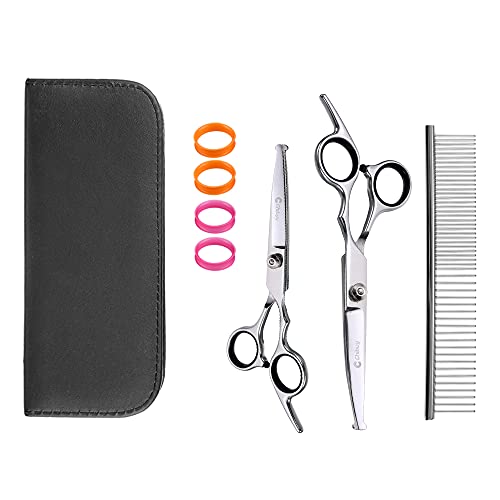 Professional Stainless Steel Pet Grooming Scissors Set with Safety Round Blunt Tips Dog Eye Cutter Kit Grooming Tools for Cats Grooming Straight Shears, Thinning Shear, Curved Scissors,Combs