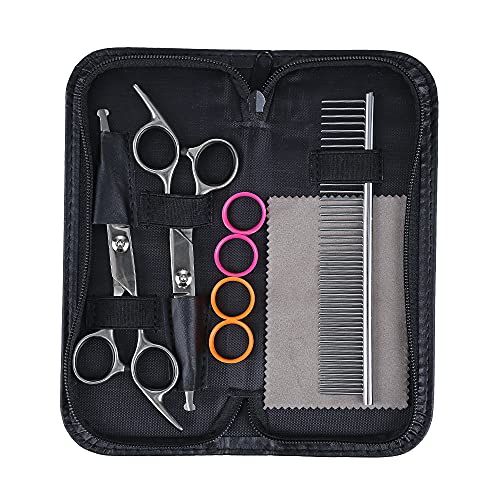 Professional Stainless Steel Pet Grooming Scissors Set with Safety Round Blunt Tips Dog Eye Cutter Kit Grooming Tools for Cats Grooming Straight Shears, Thinning Shear, Curved Scissors,Combs