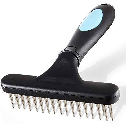 Flymoqi Dog Comb - Stainless Steel Deshedding and Dematting Undercoat Rake â for Dogs, Cats and Rabbits